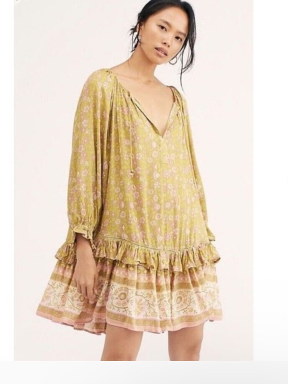 Spell and the Gypsy Floral Ruffle Hem Mini Dress - Yellow Green